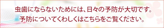 虫歯にならないためには、日々の予防が大切です。予防についてくわしくはこちらをご覧ください。